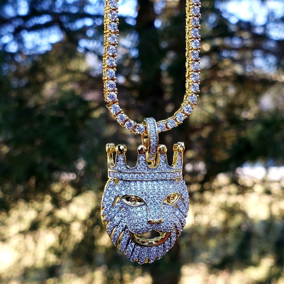 14k Gold Plated Micro Diamond Lion Tennis Necklace - Picture 4 of 5